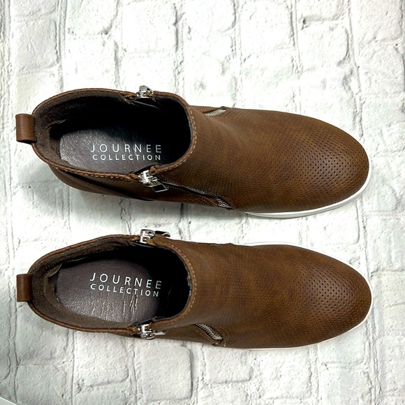 Journee Collection Penelope Wedge Sneakers - Brown - Picture 10 of 16
